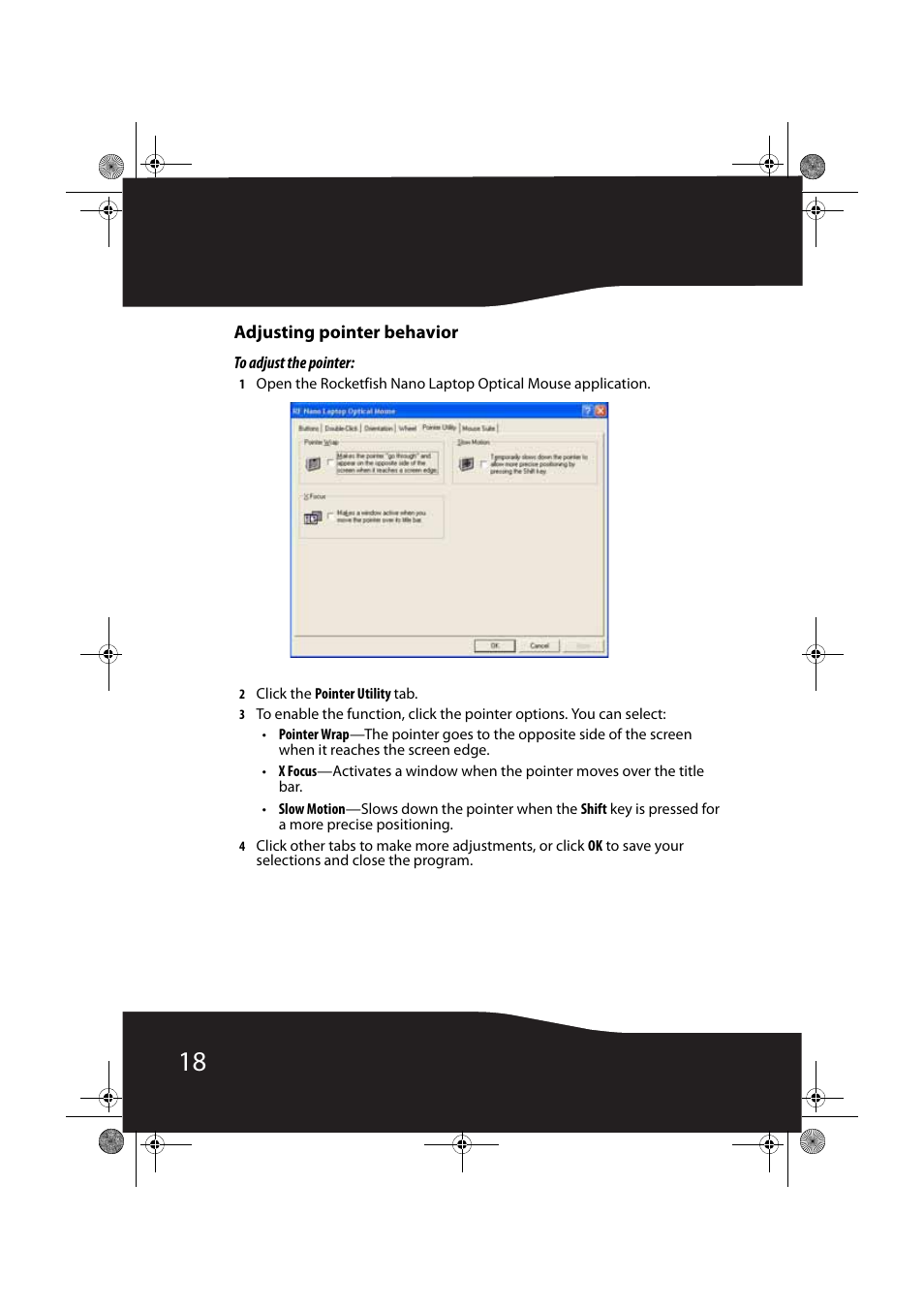 Adjusting pointer behavior | RocketFish RF-NANOMSE2/RF-NANO11/12/13 User Manual | Page 18 / 28