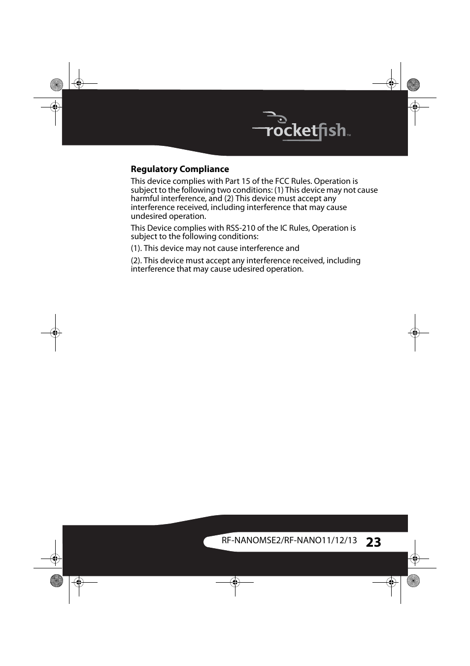 Regulatory compliance | RocketFish RF-NANOMSE2/RF-NANO11/12/13 User Manual | Page 23 / 28
