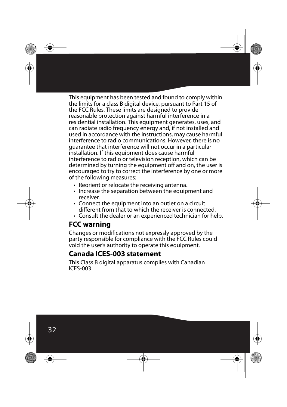 Fcc warning, Canada ices-003 statement | RocketFish RF-AHD35 User Manual | Page 32 / 36