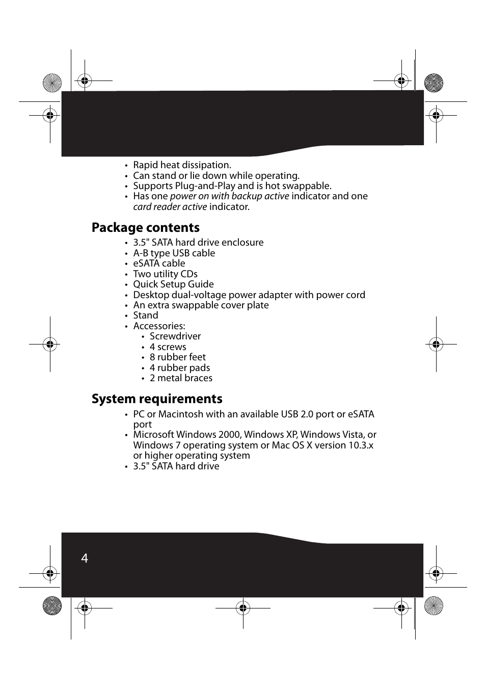 Package contents, System requirements | RocketFish RF-AHD35 User Manual | Page 4 / 36