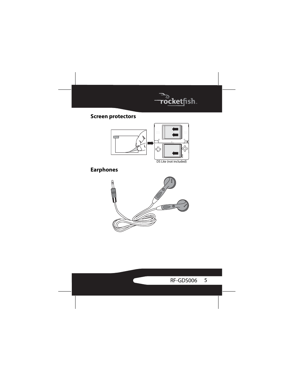 Screen protectors, Earphones, 5rf-gds006 screen protectors earphones | RocketFish DS Lite RF-GDS006 User Manual | Page 5 / 16