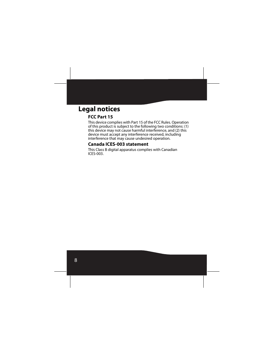 Legal notices, Fcc part 15, Canada ices-003 statement | RocketFish DS Lite RF-GDS006 User Manual | Page 8 / 16