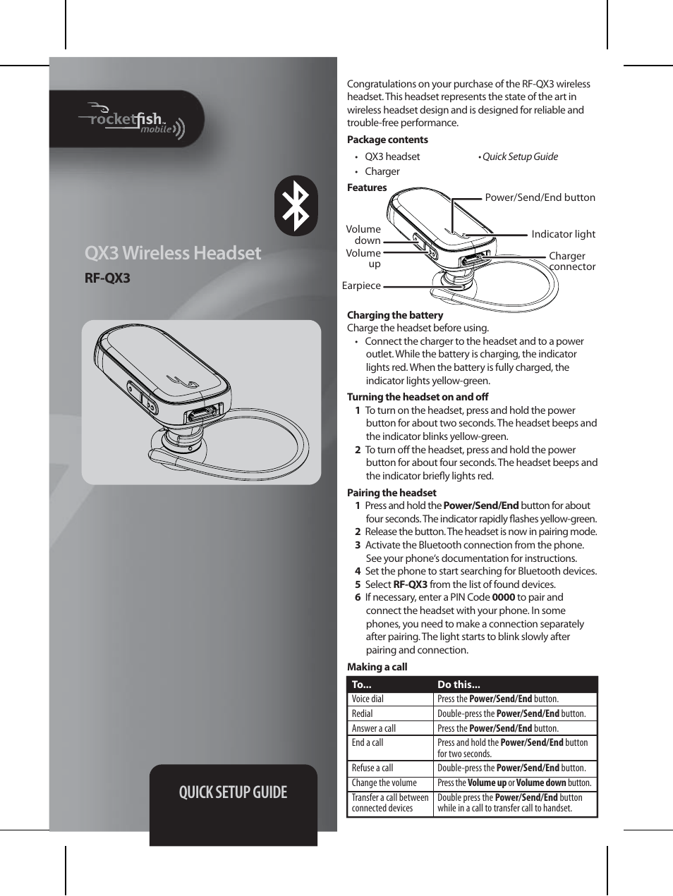 RocketFish RF-QX3 User Manual | 2 pages
