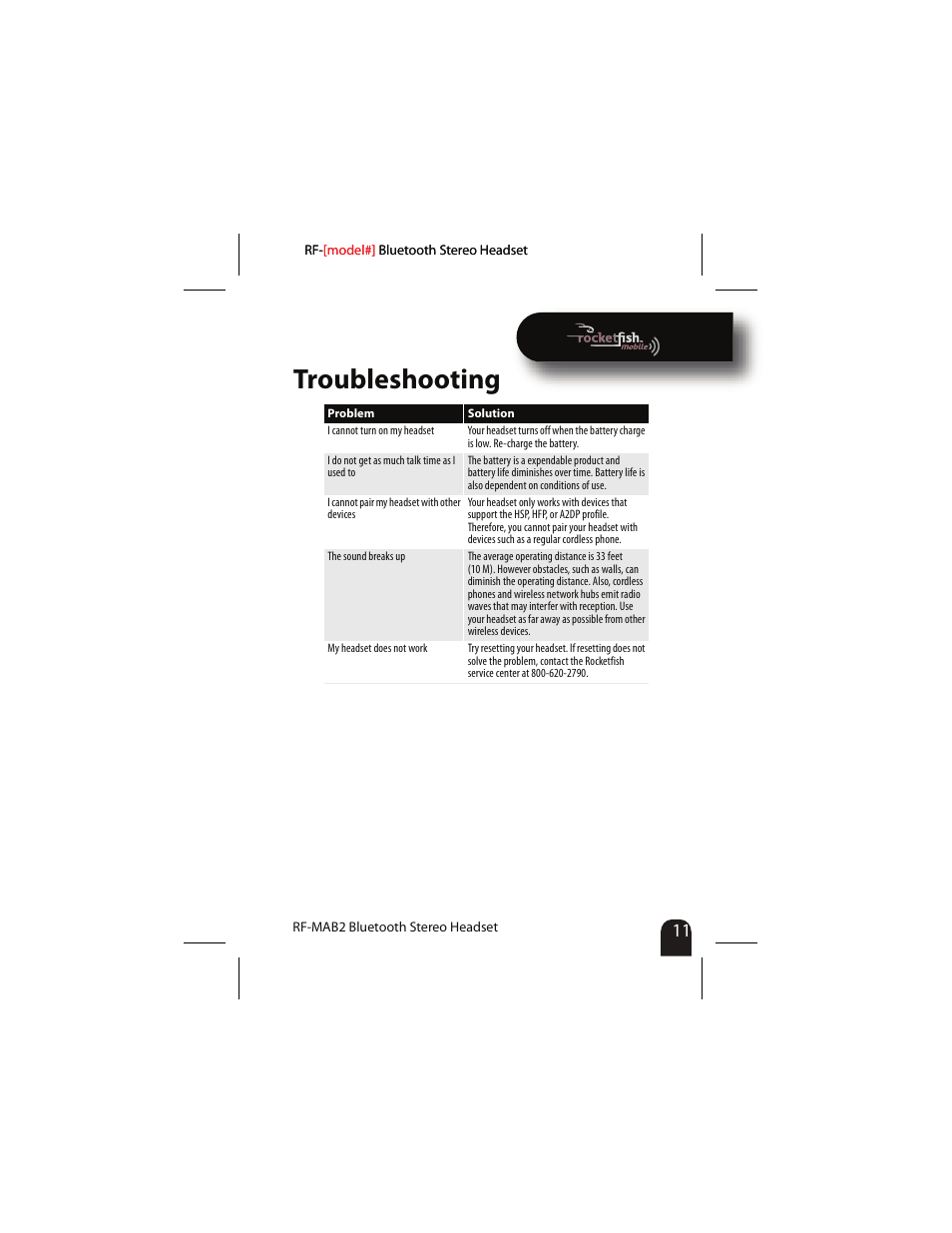 Troubleshooting | RocketFish RF-MAB2 User Manual | Page 11 / 20