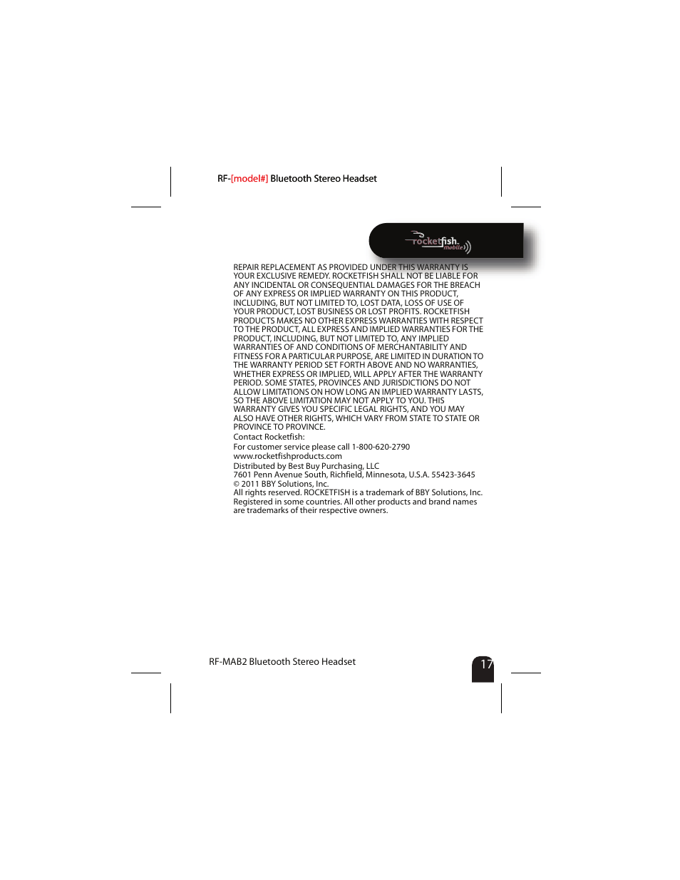 RocketFish RF-MAB2 User Manual | Page 17 / 20