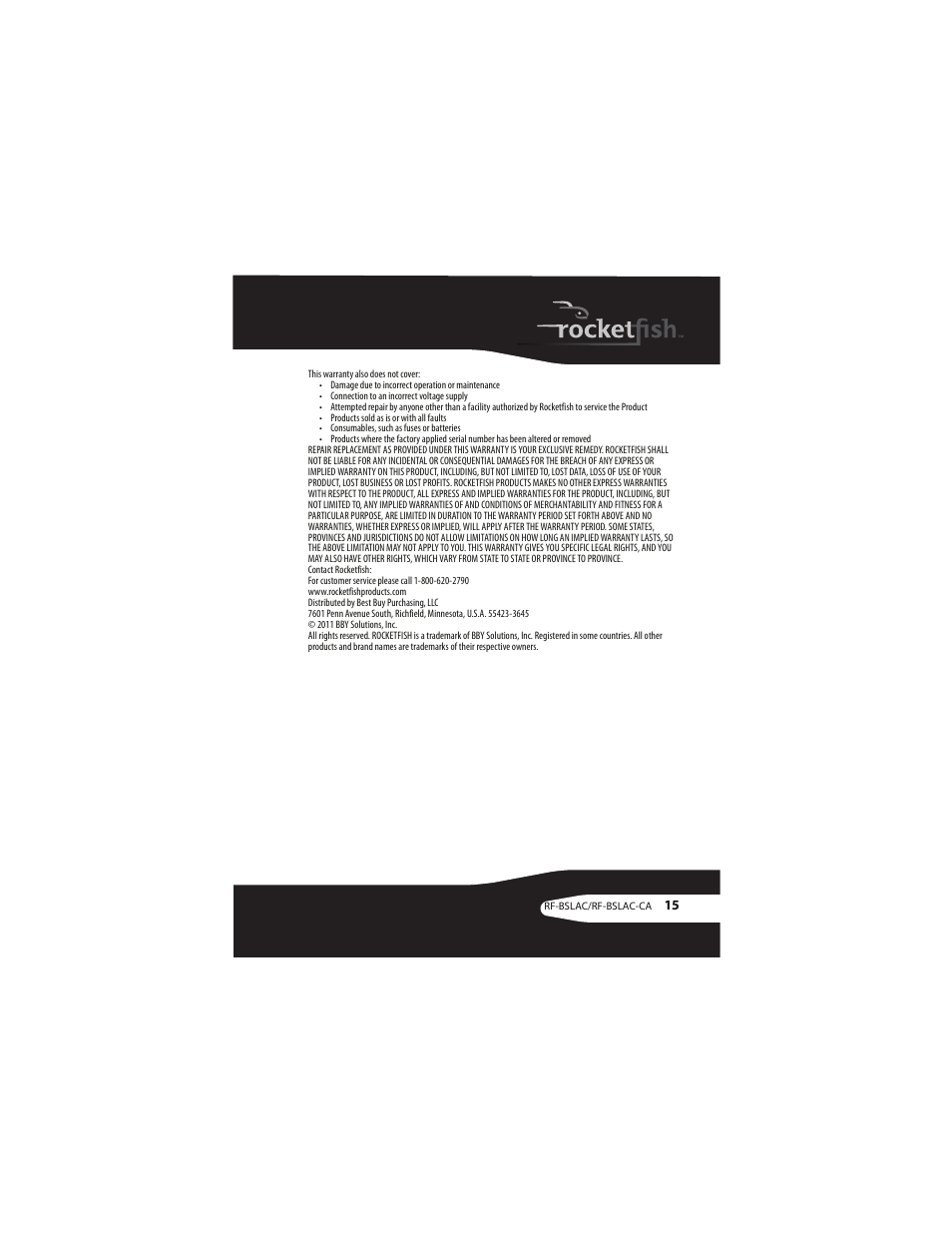 RocketFish RF-BSLAC User Manual | Page 15 / 16