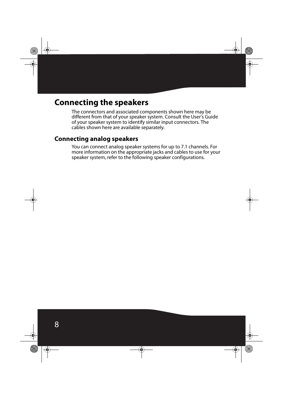 Connecting the speakers, Connecting analog speakers, 8connecting the speakers | RocketFish RF-71SDC User Manual | Page 8 / 27