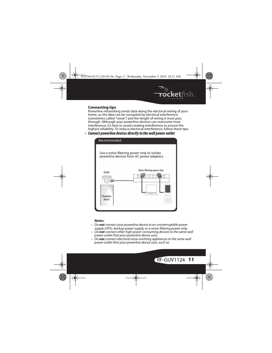 Connecting tips | RocketFish POWERLINE RF-GUV1124 User Manual | Page 11 / 24