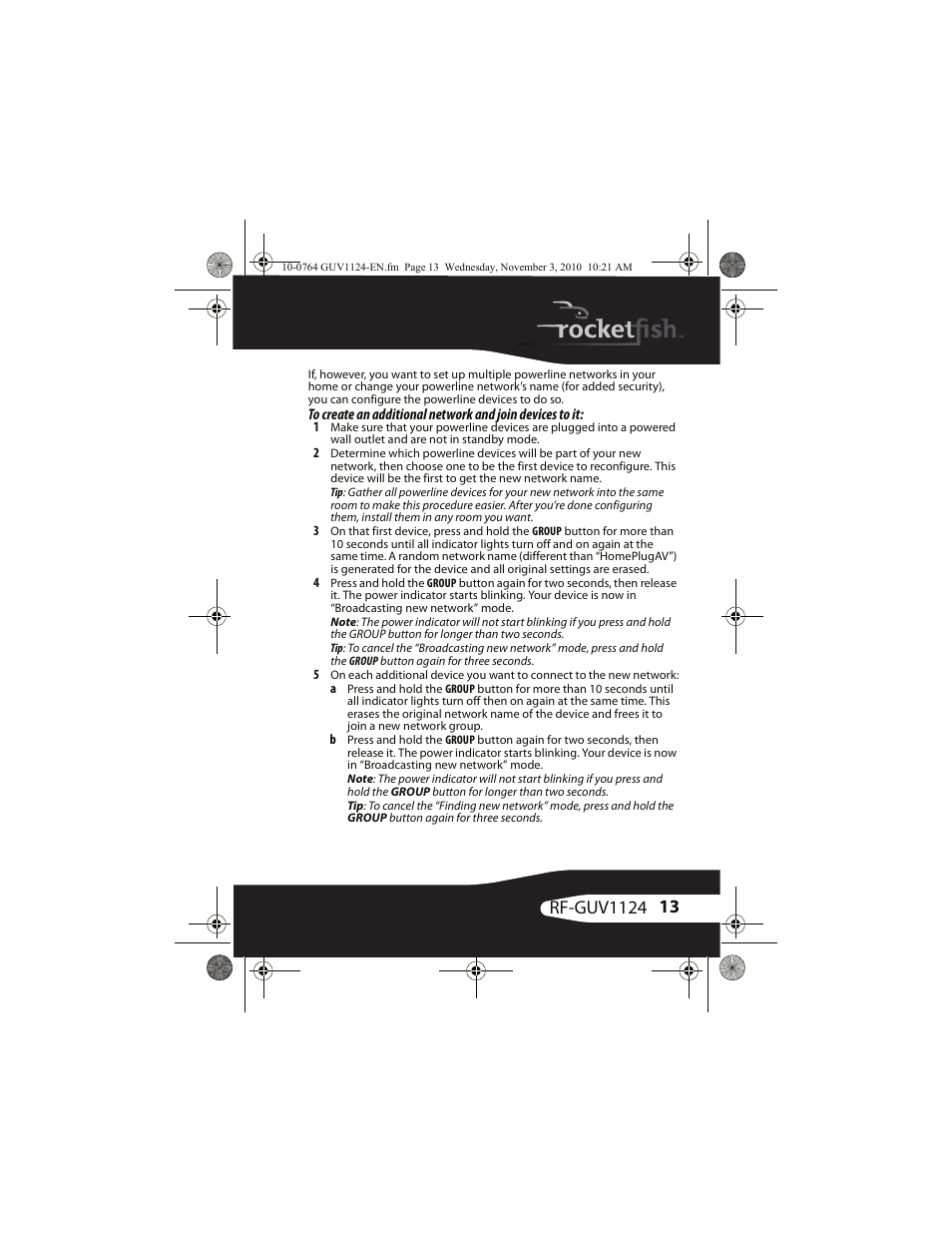 RocketFish POWERLINE RF-GUV1124 User Manual | Page 13 / 24