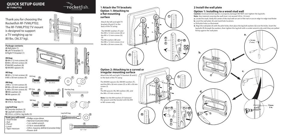 RocketFish RF-TVMLPT02 User Manual | 2 pages