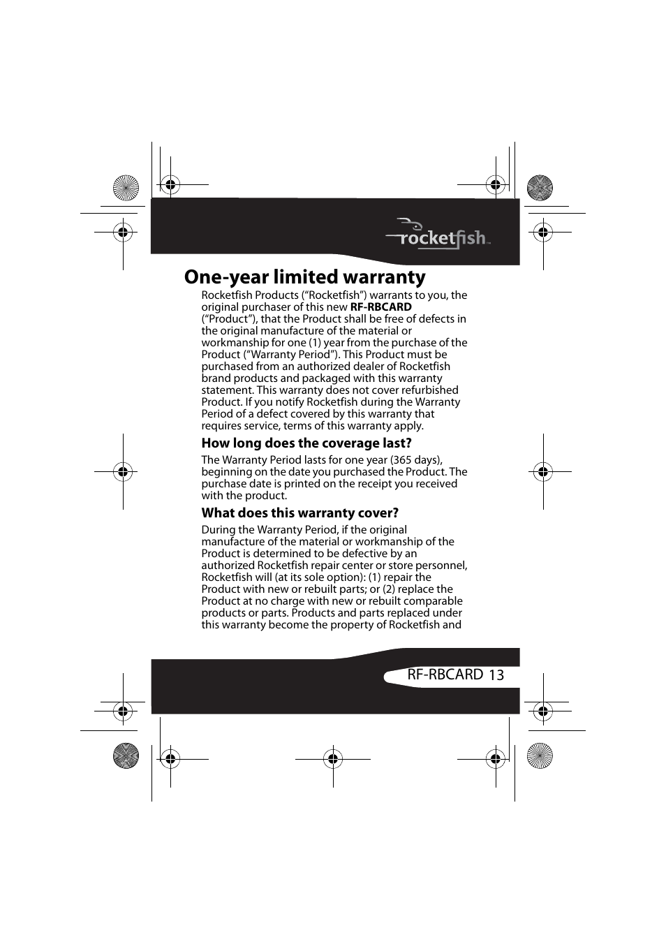 One-year limited warranty | RocketFish ROCKETBOOST RF-RBCARD User Manual | Page 13 / 20