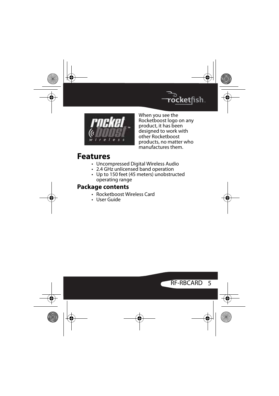 Features, Package contents | RocketFish ROCKETBOOST RF-RBCARD User Manual | Page 5 / 20