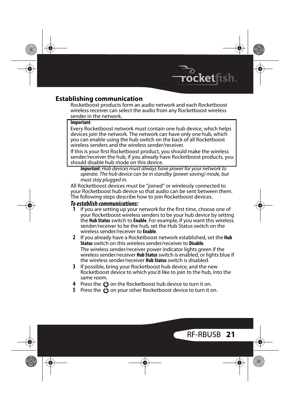 Establishing communication, To establish communications, 21 rf-rbusb | RocketFish RF-RBUSB User Manual | Page 21 / 35