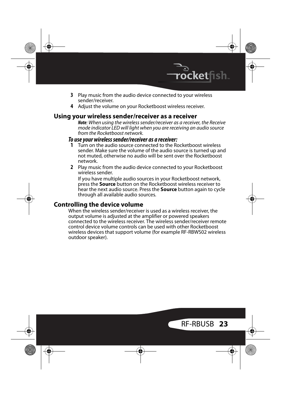 Using your wireless sender/receiver as a receiver, To use your wireless sender/receiver as a receiver, Controlling the device volume | 23 rf-rbusb | RocketFish RF-RBUSB User Manual | Page 23 / 35