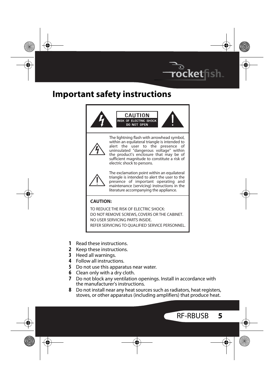 Important safety instructions, 5rf-rbusb | RocketFish RF-RBUSB User Manual | Page 5 / 35