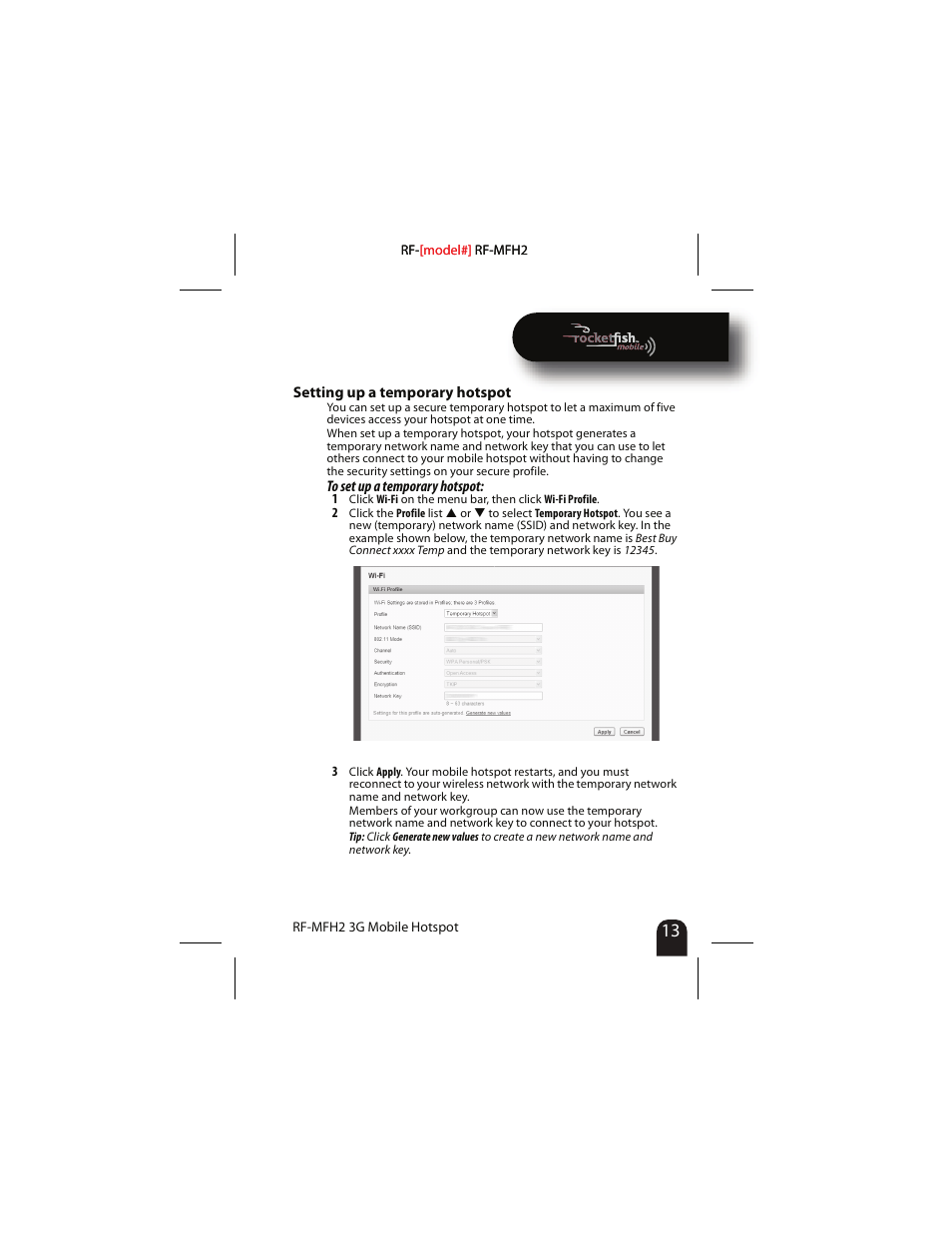 Setting up a temporary hotspot | RocketFish RF-MFH2 User Manual | Page 13 / 24