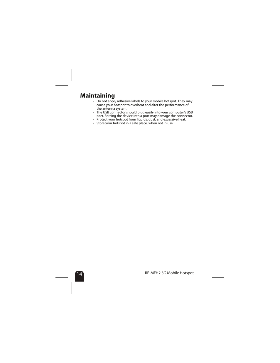 Maintaining | RocketFish RF-MFH2 User Manual | Page 14 / 24