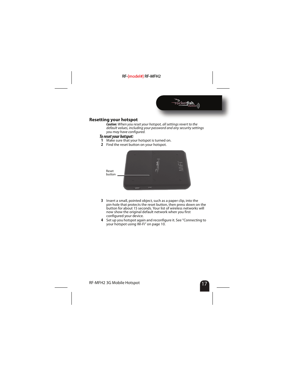 Resetting your hotspot | RocketFish RF-MFH2 User Manual | Page 17 / 24