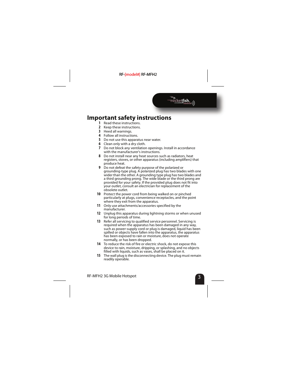 Important safety instructions | RocketFish RF-MFH2 User Manual | Page 3 / 24