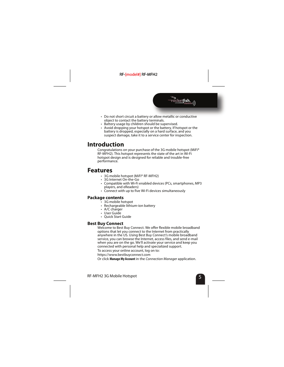 Introduction, Features, Package contents | Best buy connect, Introduction features, Package contents best buy connect | RocketFish RF-MFH2 User Manual | Page 5 / 24