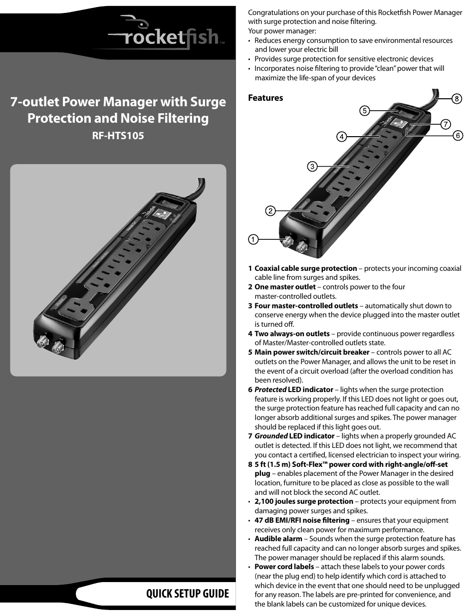 RocketFish RF-HTS105 User Manual | 2 pages