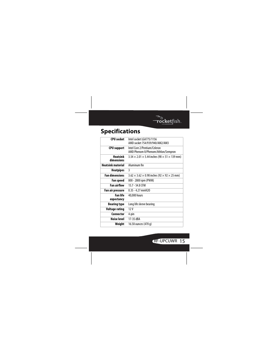 Specifications | RocketFish RF-UPCUWR User Manual | Page 15 / 24