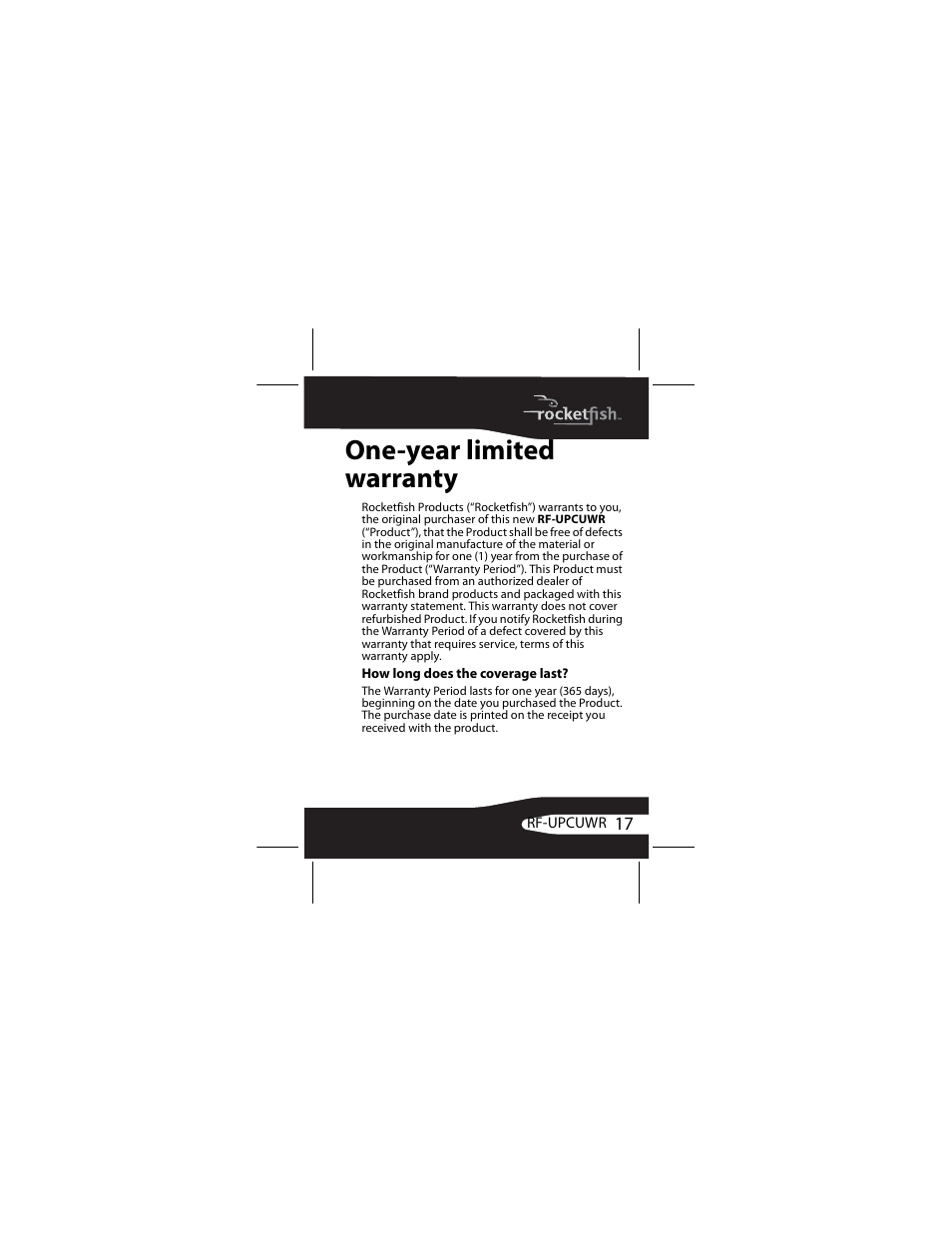 One-year limited warranty | RocketFish RF-UPCUWR User Manual | Page 17 / 24