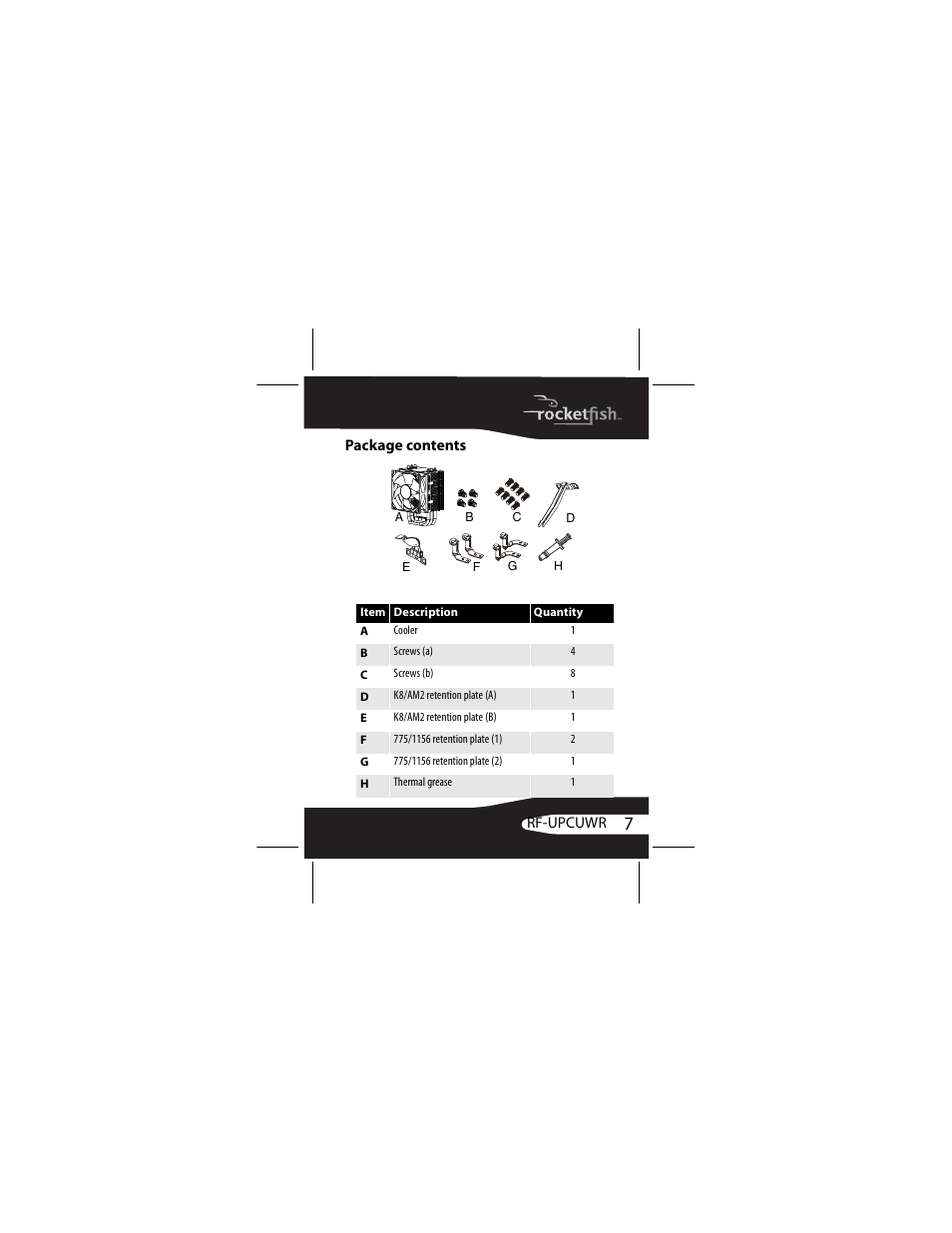 Package contents | RocketFish RF-UPCUWR User Manual | Page 7 / 24