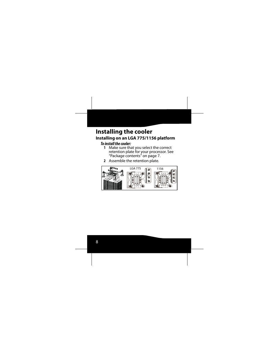 Installing the cooler, Installing on an lga 775/1156 platform | RocketFish RF-UPCUWR User Manual | Page 8 / 24