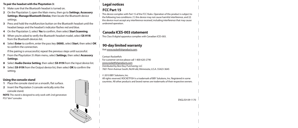 Legal notices fcc part 15, Canada ices-003 statement, Day limited warranty | RocketFish RF-GPS31102 User Manual | Page 2 / 2