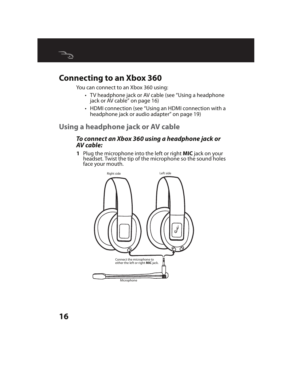 Connecting to an xbox 360, Using a headphone jack or av cable | RocketFish RF-GUV1201 User Manual | Page 16 / 32