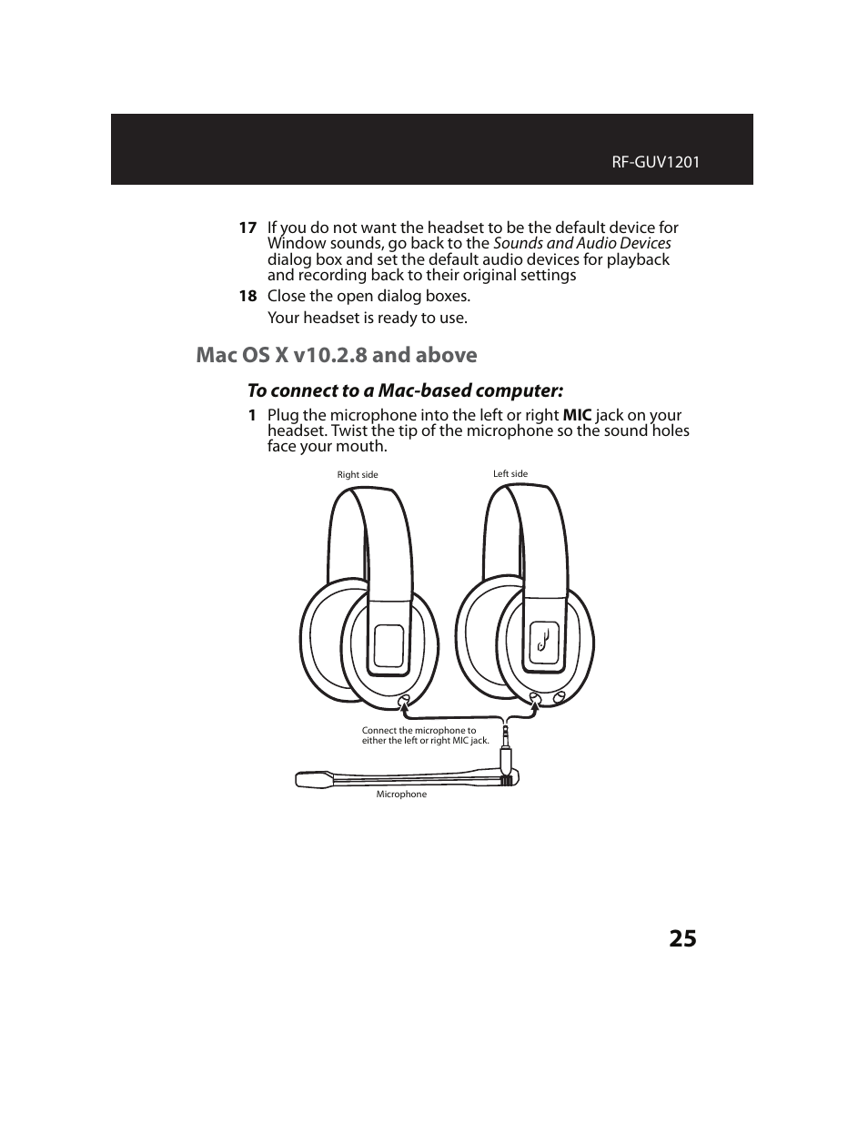 Mac os x v10.2.8 and above, Mac os x v10.2.8 and above” on | RocketFish RF-GUV1201 User Manual | Page 25 / 32