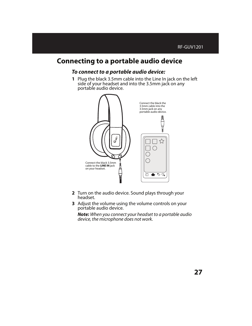 Connecting to a portable audio device | RocketFish RF-GUV1201 User Manual | Page 27 / 32