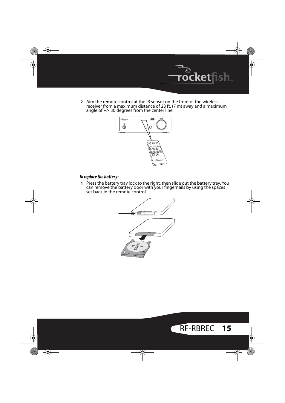 To replace the battery, 15 rf-rbrec | RocketFish ROCKETBOOST RF-RBREC User Manual | Page 15 / 29