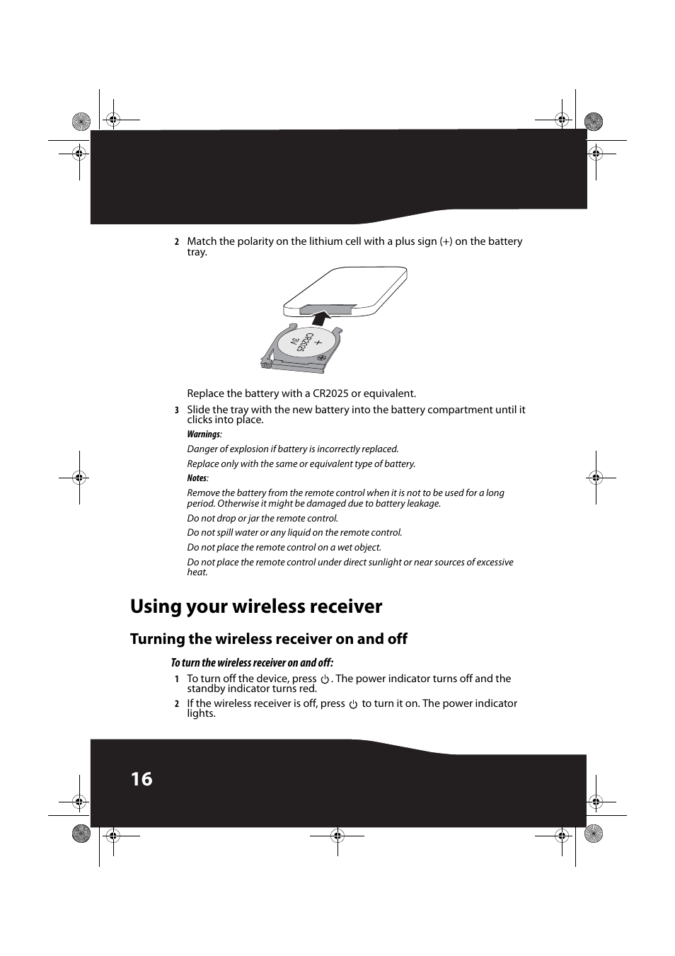 Using your wireless receiver, Turning the wireless receiver on and off, To turn the wireless receiver on and off | RocketFish ROCKETBOOST RF-RBREC User Manual | Page 16 / 29