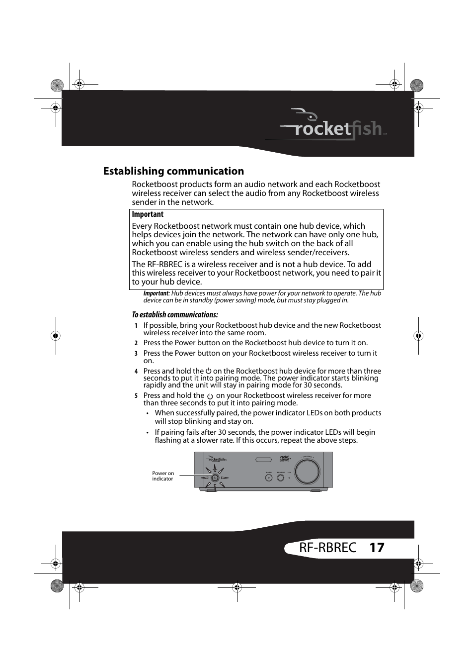 Establishing communication, To establish communications, 17 rf-rbrec | RocketFish ROCKETBOOST RF-RBREC User Manual | Page 17 / 29