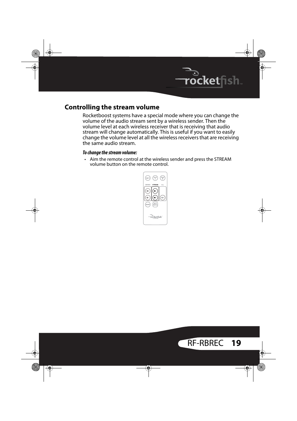 Controlling the stream volume, To change the stream volume, 19 rf-rbrec | RocketFish ROCKETBOOST RF-RBREC User Manual | Page 19 / 29