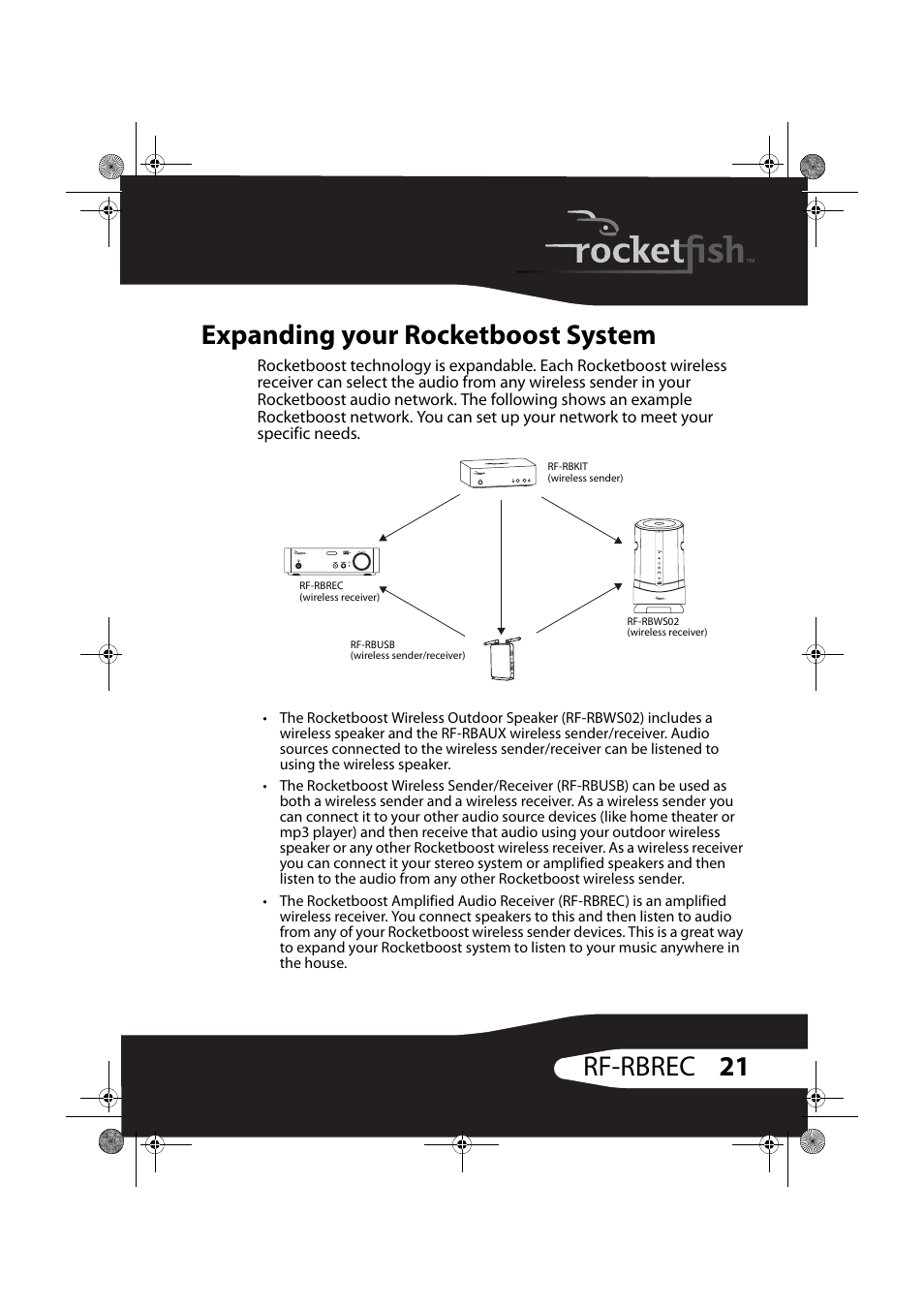 Expanding your rocketboost system, 21 rf-rbrec expanding your rocketboost system | RocketFish ROCKETBOOST RF-RBREC User Manual | Page 21 / 29