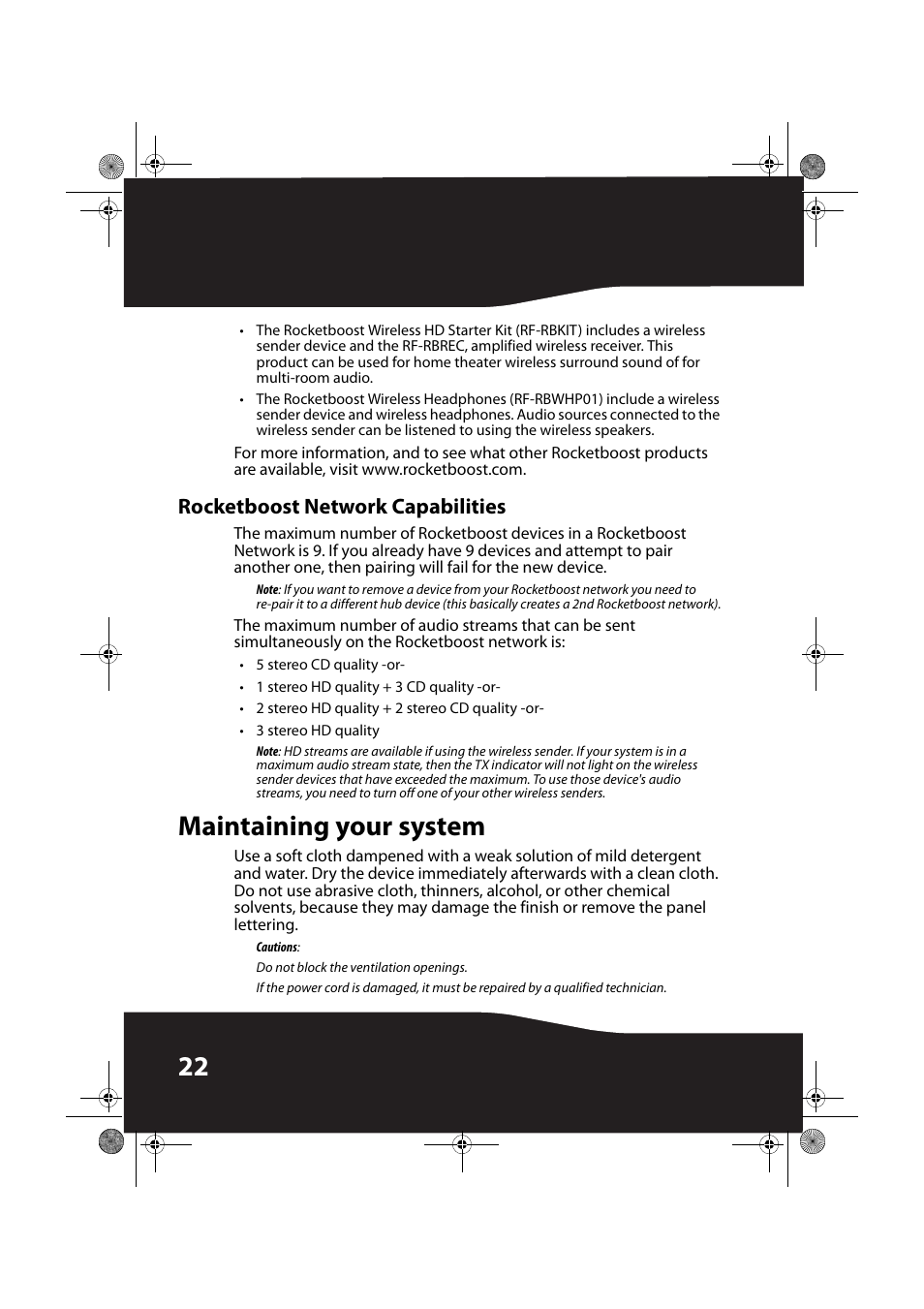 Rocketboost network capabilities, Maintaining your system | RocketFish ROCKETBOOST RF-RBREC User Manual | Page 22 / 29