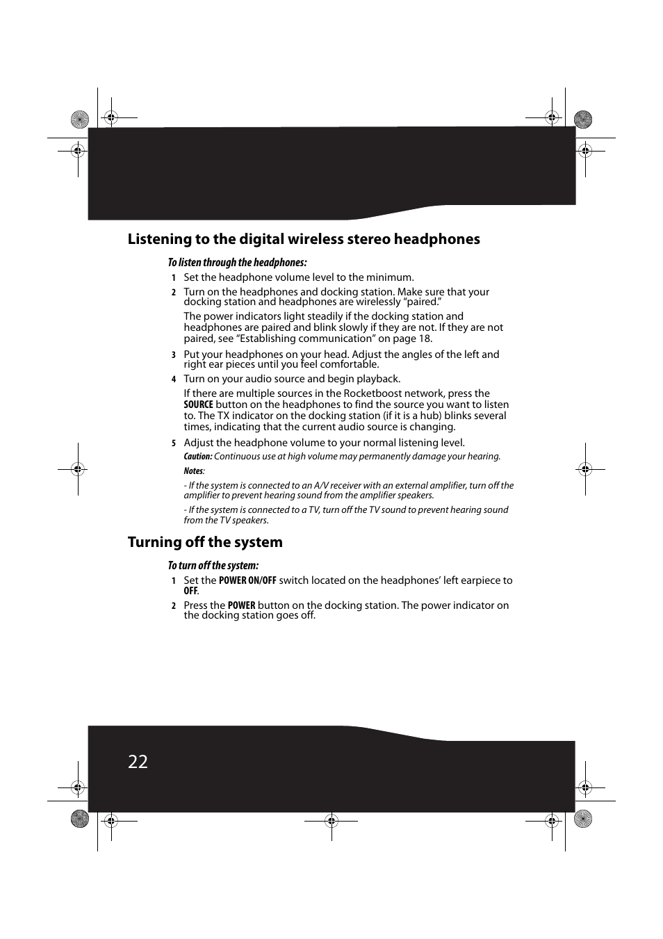 Turning off the system | RocketFish ROCKETBOOST RF-RBWHP01 User Manual | Page 22 / 31
