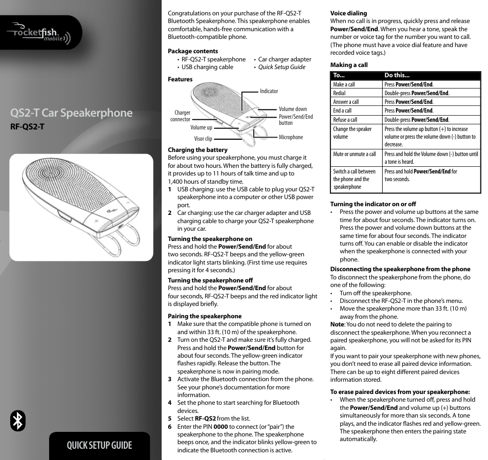 RocketFish QS2-T User Manual | 2 pages