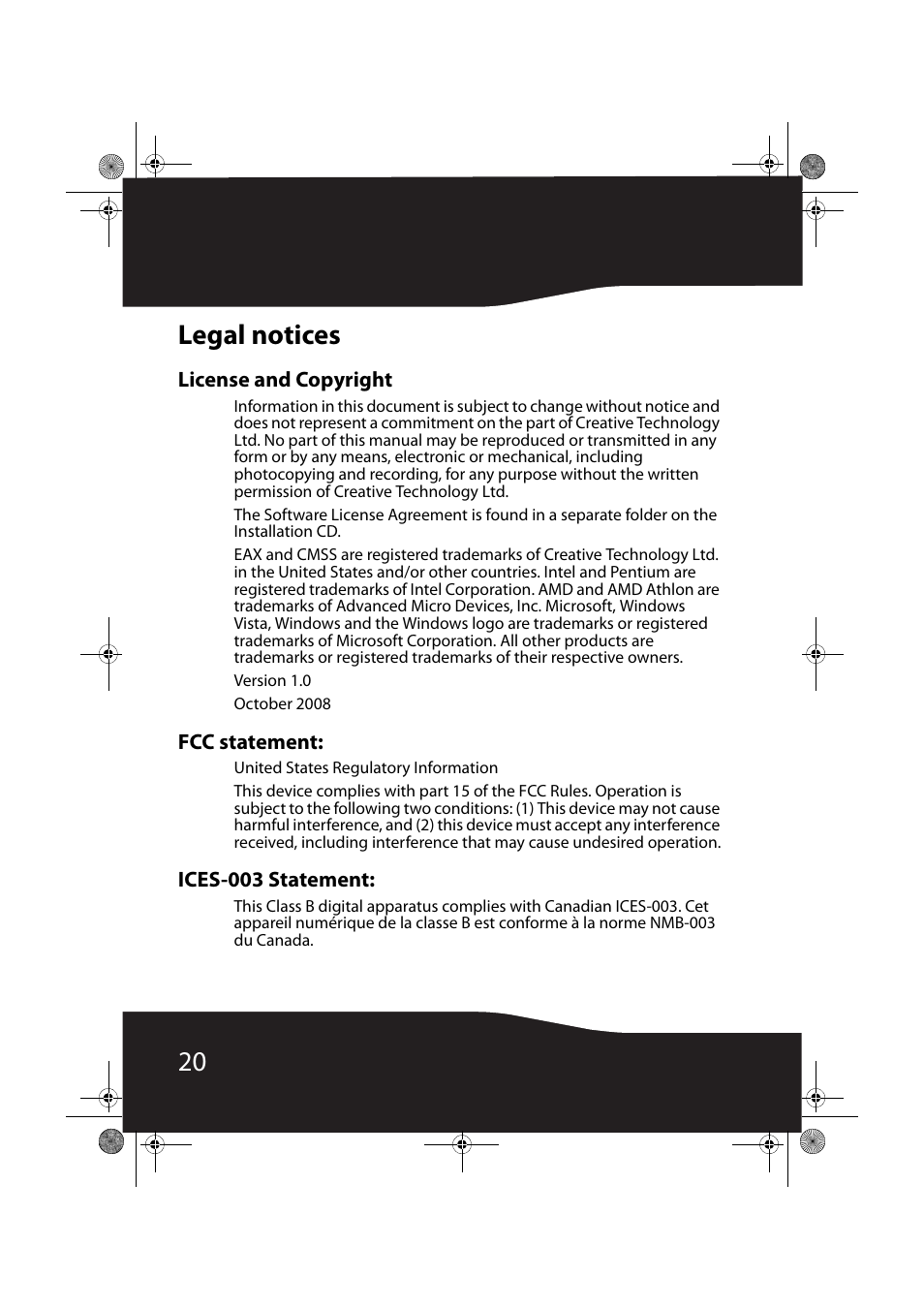 Legal notices, License and copyright, Fcc statement | Ices-003 statement, 20 legal notices | RocketFish RF-51SDCD User Manual | Page 20 / 25