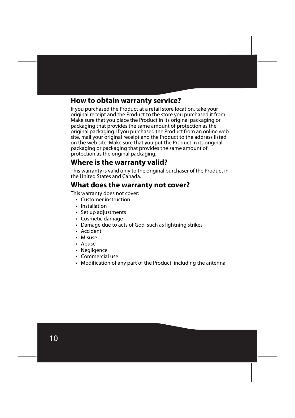 How to obtain warranty service, Where is the warranty valid, What does the warranty not cover | RocketFish RF-9640 User Manual | Page 10 / 36