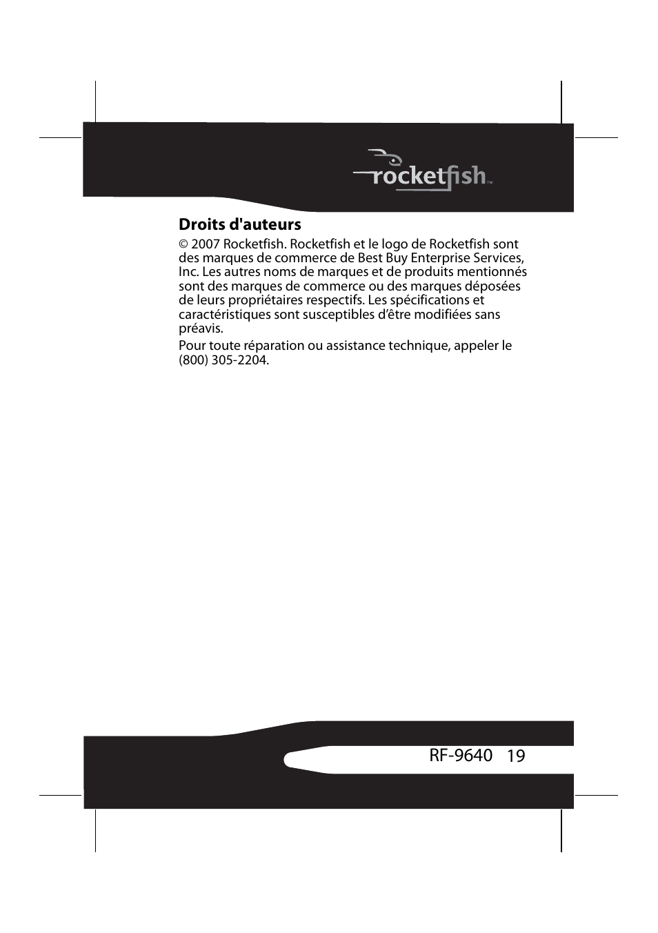 Droits d'auteurs | RocketFish RF-9640 User Manual | Page 19 / 36