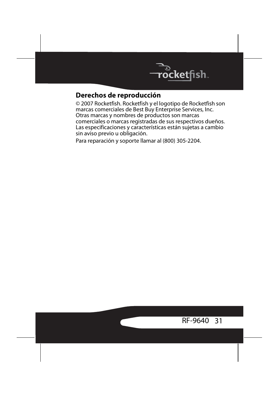 Derechos de reproducción | RocketFish RF-9640 User Manual | Page 31 / 36