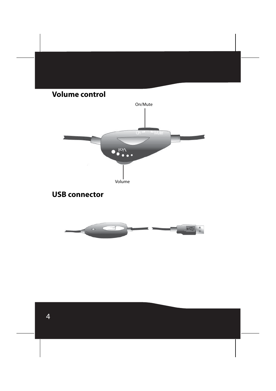 Volume control, Usb connector, 4volume control usb connector | RocketFish RF-9640 User Manual | Page 4 / 36
