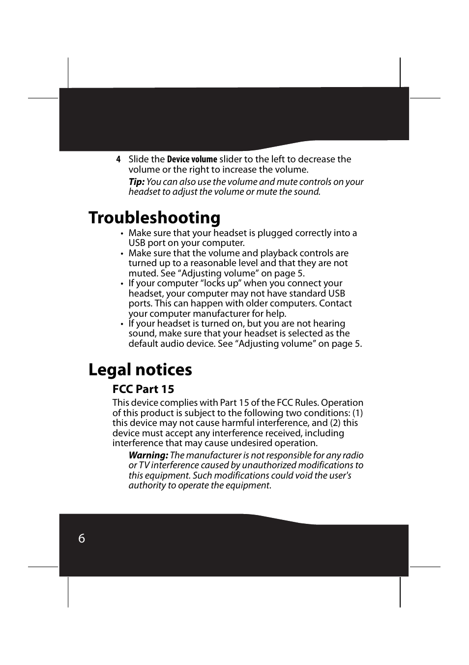 Troubleshooting, Legal notices, Fcc part 15 | Troubleshooting legal notices | RocketFish RF-9640 User Manual | Page 6 / 36