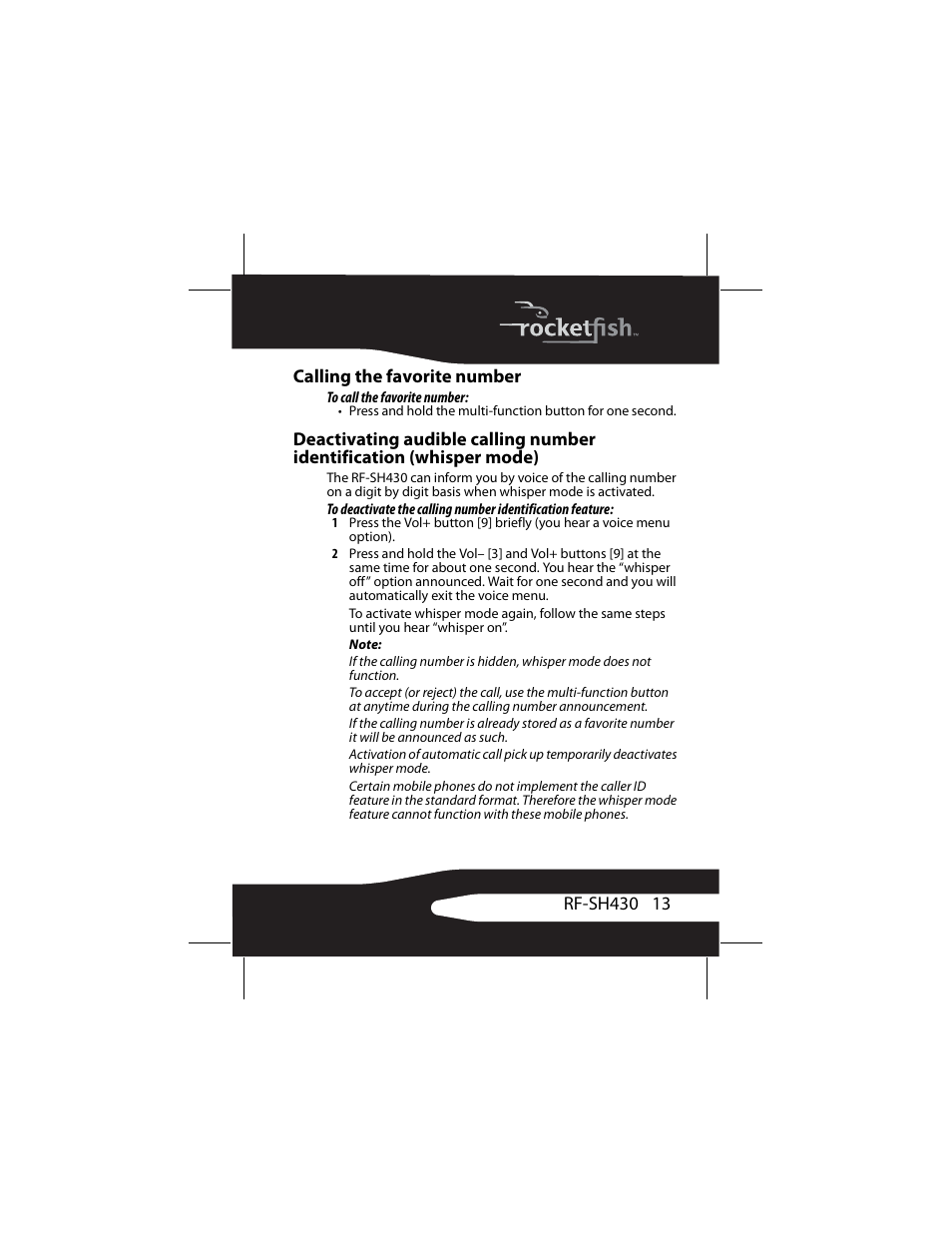 Calling the favorite number | RocketFish RF-SH430 User Manual | Page 13 / 88