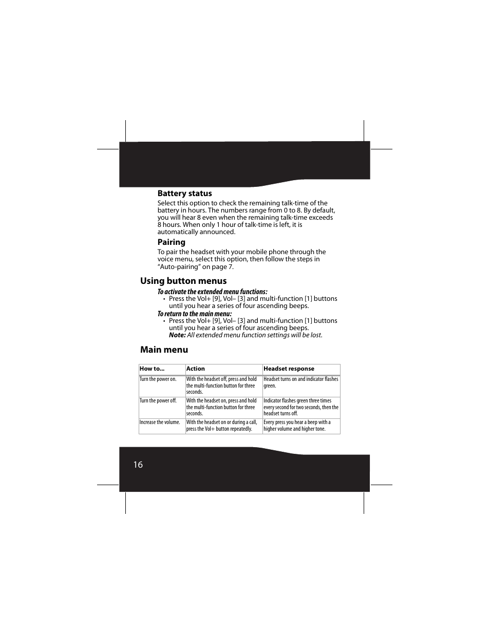 Battery status, Pairing, Using button menus | Main menu | RocketFish RF-SH430 User Manual | Page 16 / 88