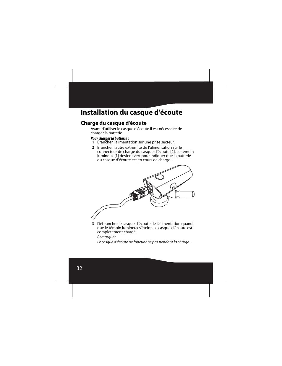 Installation du casque d'écoute, Charge du casque d'écoute | RocketFish RF-SH430 User Manual | Page 32 / 88